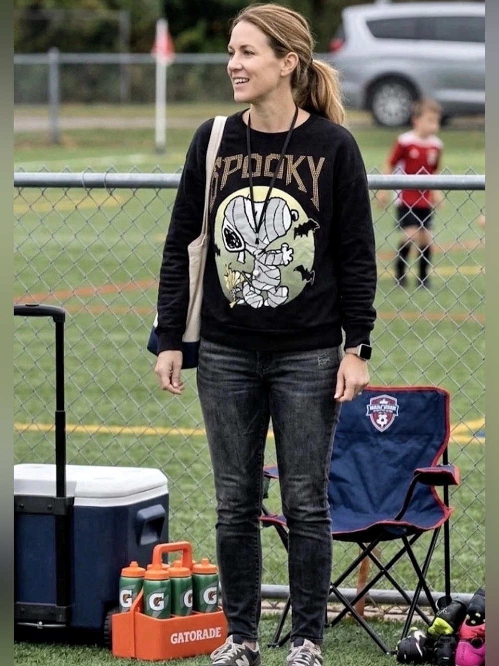 Peanuts Spooky Snoopy Mummy Rhinestone Sweatshirt Black Large